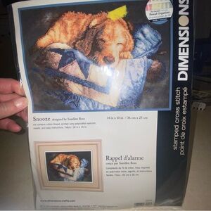 Dimensions Stamped Cross Stitch SNOOZE 3220 Dog Golden Retriever 14x10" New